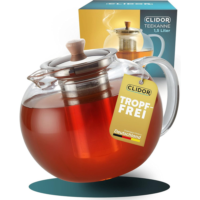 Teapot with infuser insert I 1.5 Liters I reinforced glass thickness for better insulation I usable with trivet I glass teapot I thermal tea maker I robust teapot I tea maker