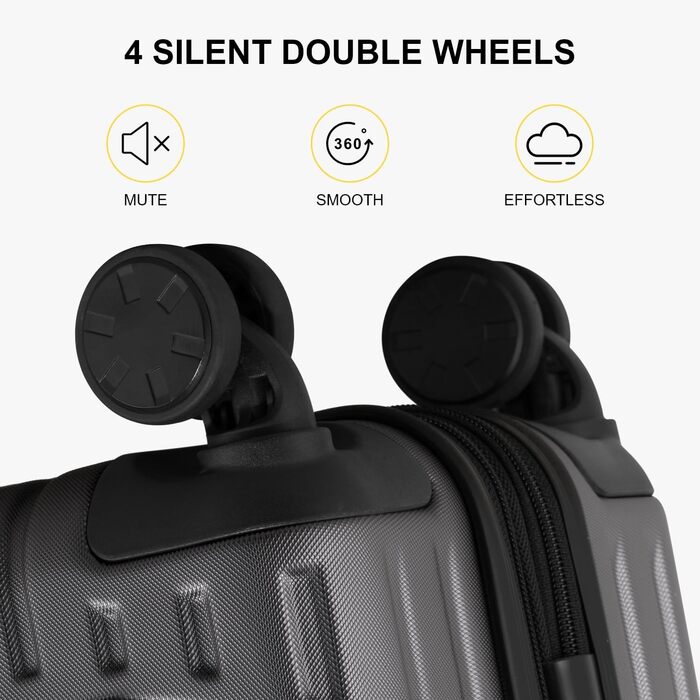 Чемодан-валіза на колесах LEVEL8, жорсткий корпус, ручна поклажа, сірий, 37x25x55.5 см, з TSA замком