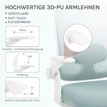 Крісло офісне WOLTU ергономічне з регульованою підголовником та підтримкою попереку, функцією гойдання, для офісу, витримує 150 кг (Блакитне)