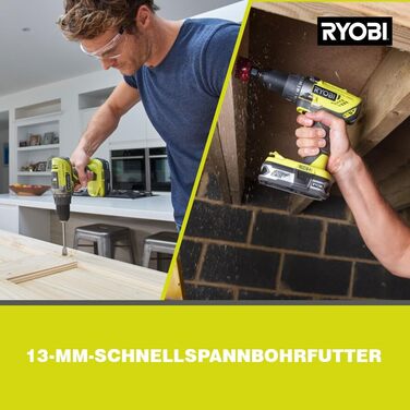 RYOBI 18V ONE+ акумуляторний дриль-шуруповерт R18DD3-0 (50Nm, 2 швидкості, патрон 13 мм, LED-підсвічування, без акумулятора та зарядного пристрою)