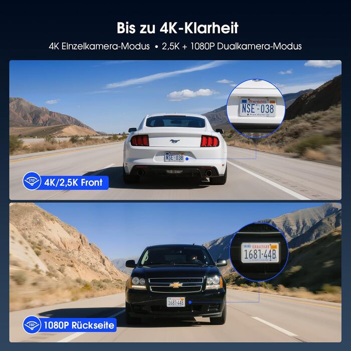 Автомобільний відеореєстратор Avylet 4K/2.5K+1080P з передньою та задньою камерами, 64GB SD карта, 5GHz WiFi, ADAS, 2.7