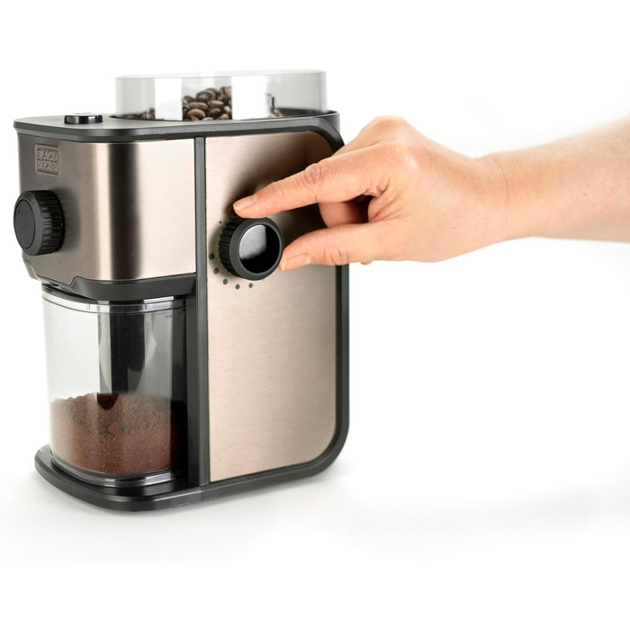 Електрична кавомолка BLACK+DECKER BXCG150E 150W з регулюванням помелу, нержавіюча сталь, 50г, чорна