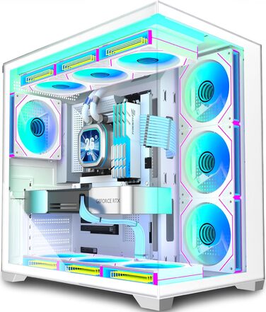 Корпус ПК ATX ANSAITE H-D9 (Білий) з 7 вентиляторами ARGB, підтримка радіатора 360 мм, скляна панель, USB Type-C