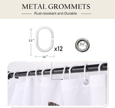 Штора для душу 180x180 см з квітами, антигрибкова, водонепроникна, швидковисихаюча, поліестер, з 12 кільцями