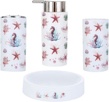 Набір аксесуарів для ванної кімнати Icegrey: 6 предметів (Океан) - дозатор для лосьйону, стакан для зубних щіток, стакан, мильниця, тримач для туалетного паперу, відро