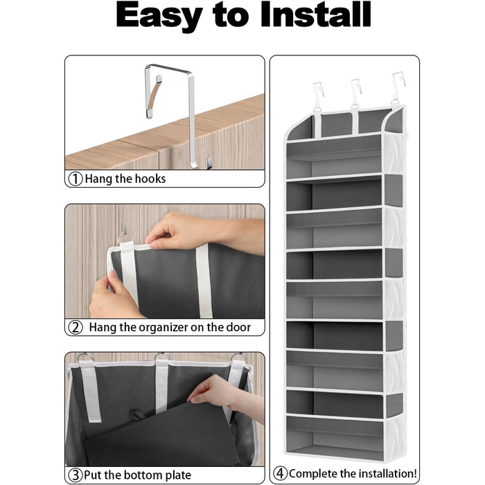 Органайзер на двері 5-поверховий складний, темно-сірий – для ванної, дитячої, кемпінгу