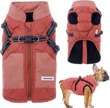 Dog Coat, Dog Jackets with Harness, Winter Warm Jacket Windproof Pet Clothing with Pocket Design Snowsuit Dog Jackets for Small Medium Dogs (Red, M)