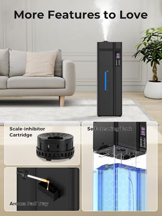 Зволожувач повітря великого приміщення 13л з аромадіфузором, 800ft², 100 годин роботи, автоматичне регулювання вологості, верхнє заповнення, тихий (35dB), режим сну, таймер 24 години