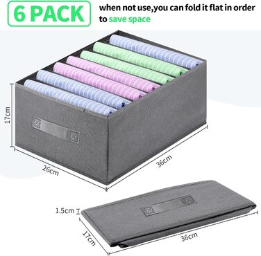 6-Piece Closet Organizer Organization System, Stackable Clothes Closet Organizer, Pants Organizer for Closet, Clothes Organizer, Clothes Storage Box Storage Boxes with Handle (7 Storage Compartments)