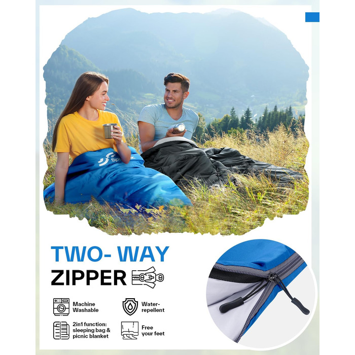 Sportneer Summer Sleeping Bag - Lightweight, Waterproof Camping Sleeping Bag for Hiking, Backpacking & Travel (Blue)