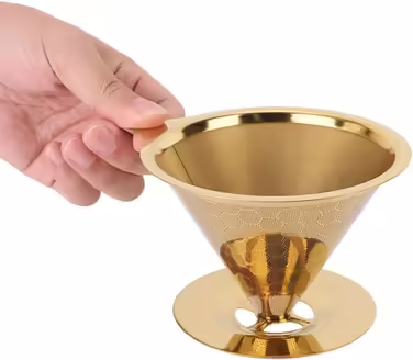 Gold Stainless Steel Pour-Over Coffee Filter, Honeycomb-Shaped Stainless Steel Reusable Pour-Over Coffee Filter Coffee Drip Paperless