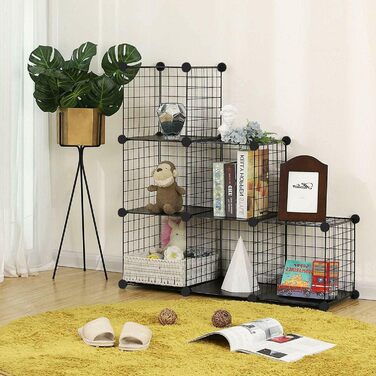 TUMUCUTE Storage Cube Shelf with 9 Cubes, Plastic, Closet, Modular, Bookshelf, Storage Shelves for Bedroom, Living Room, Office, (Black Plastic-Iron, 6 Cubes)