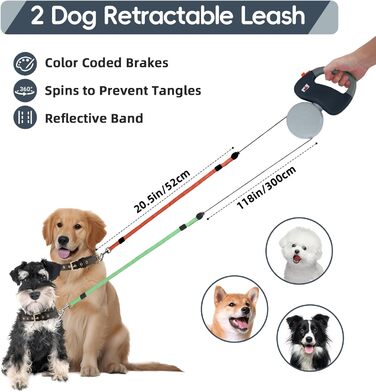 Автоматична висувна собача шлейка Makife Dual Doggie - 3м для малих та середніх собак, 15 шт. пакетів для збору відходів