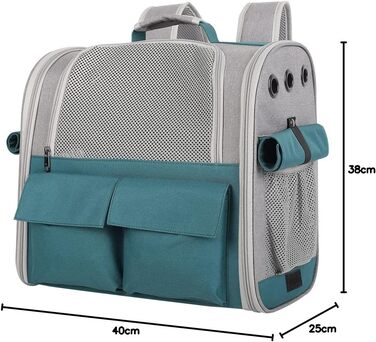 Транспортна сумка для тварин: котів та собак до 10 кг, рюкзак-переноска, велика, з 4 входами, 3 кишені, дихаюча, складана, для подорожей, схвалена авіакомпаніями, універсальний розмір (зелений)