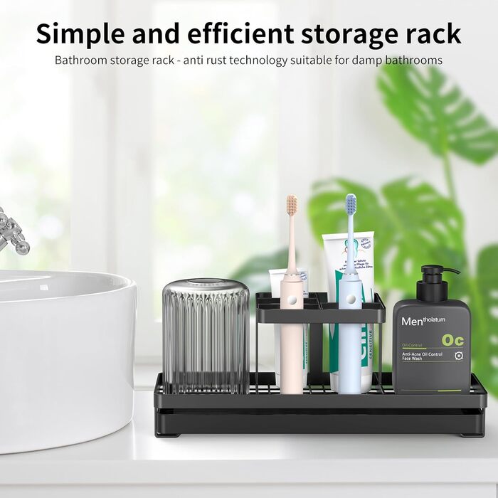 Bathroom Toothbrush Holder, 5 Slots, Carbon Steel, Toothbrush Holder, Electric Toothbrush and Toothpaste, Bathroom Accessories for Countertop, Shower, (White/Opulent Garden)