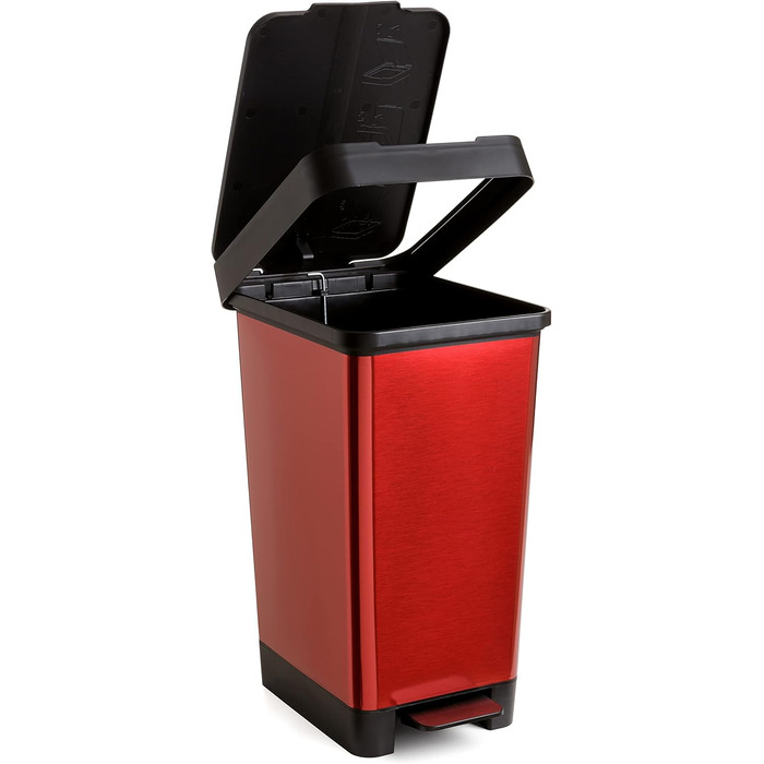Сміттєве відро з педаллю TATAY Smart Deco 25L | Компактний дизайн | Для дому та вулиці | Підходить для мішко 30L | З міцного BPA-free пластику | 26x36x47cm, дерево (червоне)