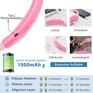 Ліхтар на шию LUXJET LED для читання, в'язання, ремонту – акумуляторний, 3 кольори, регульована яскравість (Рожевий)