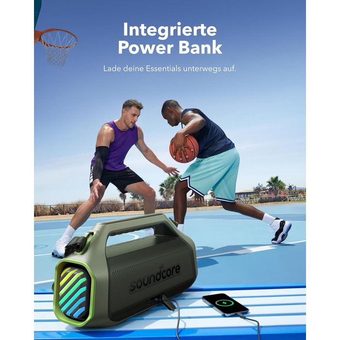 Soundcore Boom 2 Plus: Портативна Bluetooth Колонка, 140W, IPX7, RGB, Power Bank, USB-C, 20 годин, для кемпінгу (зелена)