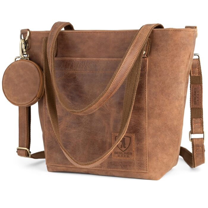 Сумка жіноча шкіряна через плече Berliner Bags Verona вінтажний стиль, велика сумка-шопер з YKK блискавкою, колір верблюжий