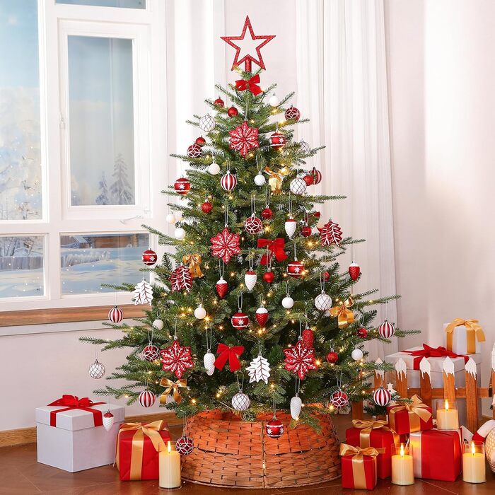 Набір прикрас для ялинки Shareconn: 106 кульок у 24 кольорах, безпечні, для ялинки, святкування, весілля (рубіново-червоний та білий)