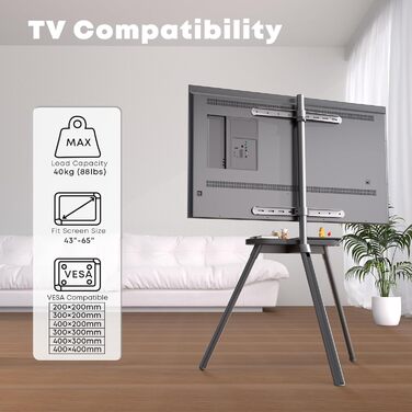 Підставка для телевізора PUTORSEN: поворотна, регульована по висоті, 43-65 дюймів, з полицею, до 40 кг, VESA 400x400, сіра