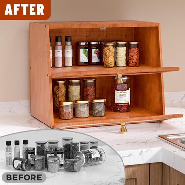 Дерев'яний хлібниця великого об'єму, 2-ярусний, для кухні, стиль хата, з акриловим вікном (колір: коричневий)