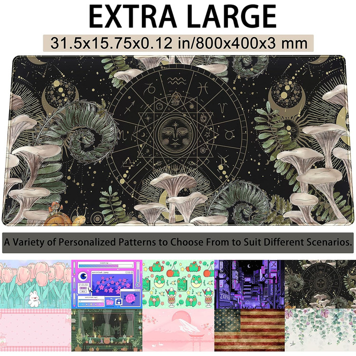 Килимок для миші Moon Mushroom XXL 80x40 см - Чорний, для геймінгу та офісу