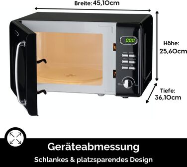 Мікрохвильова піч Wolkenstein Retro WMW720 I 700W, 20L, 5 рівнів потужності, 8 програм, розморожування, LED-дисплей, чорний