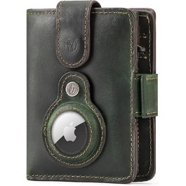 Will Fire® AirTag Wallet with Photo Capsule | Includes AirTag Attachment | Genuine Leather Wallet with Coin & Bill Compartments | Extra Secured RFID Card Holder | Space for up to (12) Cards [Green]