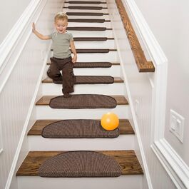 Anti-Slip Stair Treads - 15 Piece Set - 22x65 cm - Adhesive, Non-Slip Carpet for Wooden Stairs - Beige-Brown