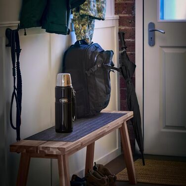 Термос із нержавіючої сталі King Thermosflasche блакитного кольору, 1,20 л - нержавіюча сталь, абсолютно герметичний, з кришкою-чашкою та ручкою, зберігає тепло 12 годин та холод 24 години, придатний для миття в посудомийній машині, без BPA, блакитний, 12