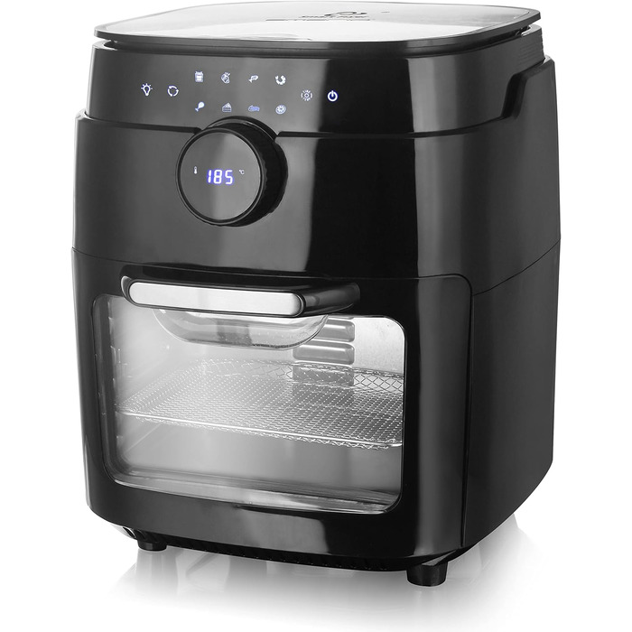 Фритюрниця Emerio XXL з гарячим повітрям, 13 літрів, Airfryer, BPA free, Smart Fryer, мульти-печі з поворотним шампуром та кошиком, дисплей, таймер, функція сушіння, 1800 Вт, AF-121914, чорний, 13 літрів (BPA free)