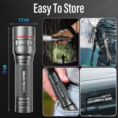 Ліхтар LED Gearlite перезарядна, 1000 люмен, 3 режими, зумування, водонепроникний IP65, для кемпінгу та активного відпочинку (сірий)