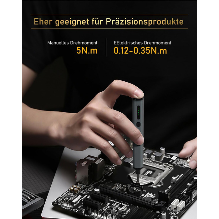 Електрична викрутка 70 в 1 з набором S2 біт, 4 LED, 200 RPM, для ремонту годинників, ПК, телефонів (срібно-чорний)