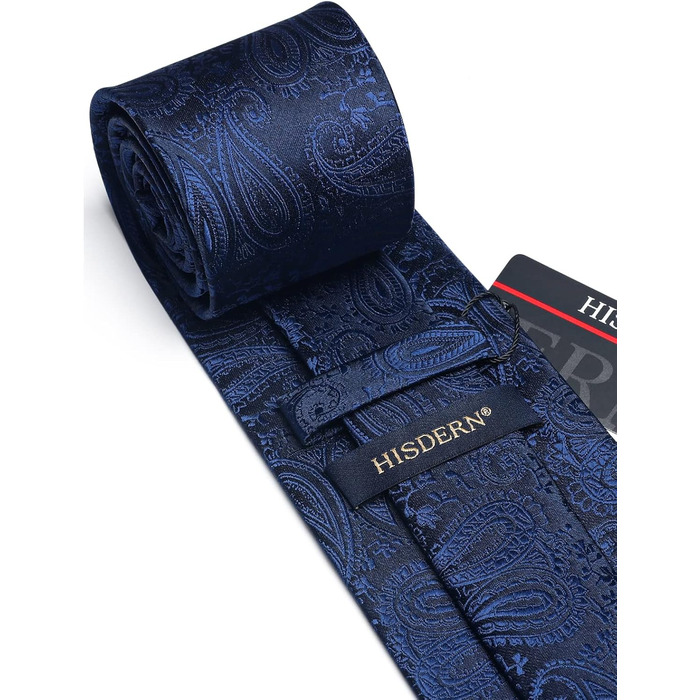 Краватка для чоловіків HISDERN з нагрудником у паєтному стилі, класичний комплект краваток та хустинки (Темно-синій)