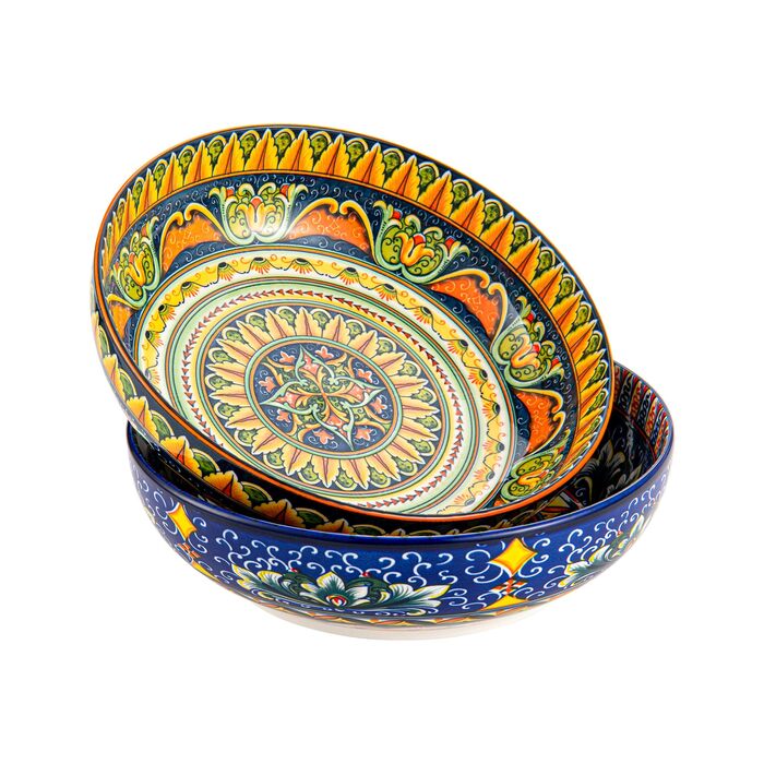 Набір тарілок Henten Home Mylo: 2 тарілки для супу та салатів, 1500 мл, бохо стиль (синьо-помаранчевий)