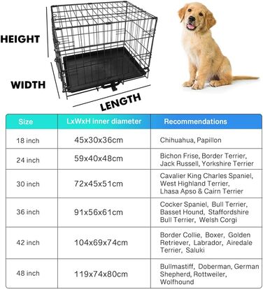Клітка для собак 91 x 56 x 62 см, складана з 2 дверцятами, переноска для собак, автобокc для собак, з піддоном, дротяна клітка, переноска для собак, розмір L (117 x 64 x 86 см)