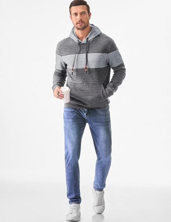 Худі чоловіче з довгим рукавом, теплий світшот з капюшоном, кольоровий блок, модель A (темно-сірий, L)