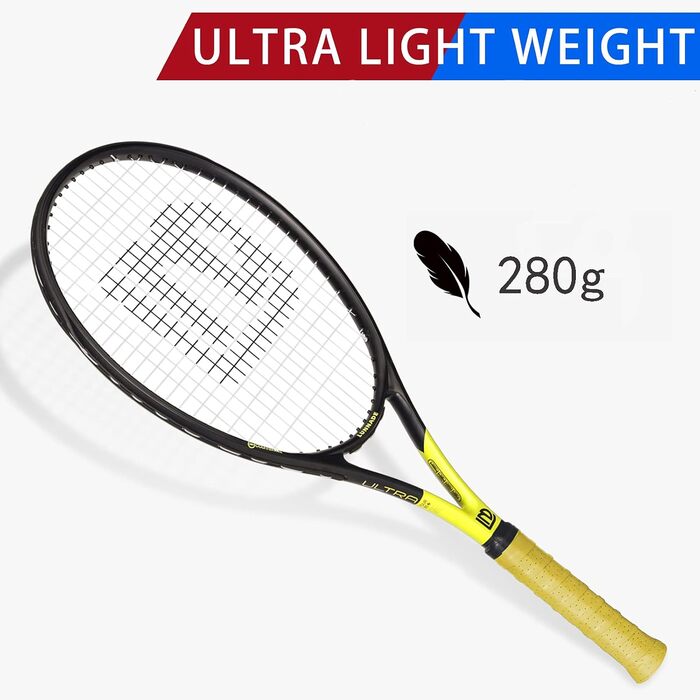 LUNNADE Adult Tennis Racket - Lightweight with Case, Suitable for Men & Women Beginners & Advanced Players (27 Inch, Black+Yellow)