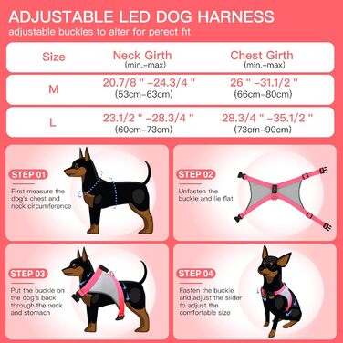 Шлейка для собак Chakit ED з світловідбиваючими елементами, світлодіодна, для собак з особливими потребами, рожева