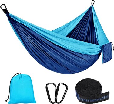 Гамак для відпочинку на природі: міцний, легкий, для кемпінгу, 300 кг, 300x200 см, односпальний/двоспальний, з нейлону, дихаючий, зелений/блакитний