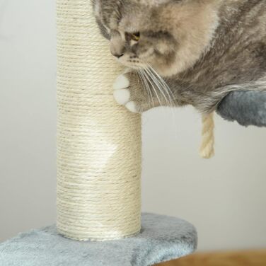 PawHut Cat Tree Climbing Tree with Hammock, 3-Tier Play Tree with Cat Bed Cat Scratching Post with Sitting Platform, Sisal Columns, Grey Ø40 x H65 cm