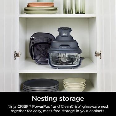 Ninja Crispi – портативна кухонна система з Crispi PowerPod, 6 чашок та 4 скляних чашок TempWare, термостійкі, кришка для зберігання, придатні для мікрохвильової печі, сірий колір