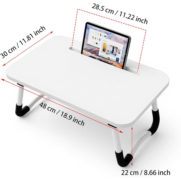 Лaptоп-стіл на ліжко - стіл для ноутбука 48 x 30 см, піднос для сніданку, для їжі, читання, письма, роботи, підставка для ноутбука в ліжко, диван, офіс та дім (Сірий) (Білий)