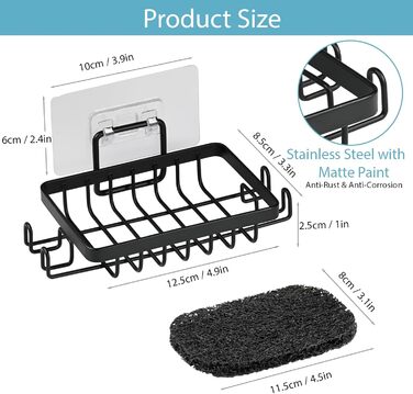 Набір з 2 штук тримач для мила з нержавіючої сталі 304, для душу, ванної кімнати та кухні, настінний, без свердління, самоклеючий з гачком та підставкою для мила (Чорний)