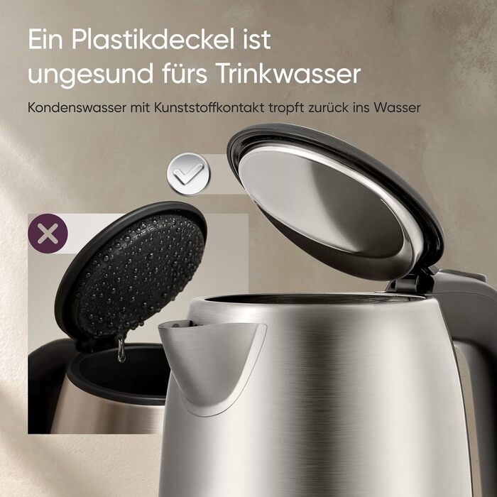 Електричний чайник Cosori з нержавіючої сталі, 1.7 л, BPA free, Strix-технологія, 2200W, з функцією захисту від сухого кипіння, поворотний на 360°