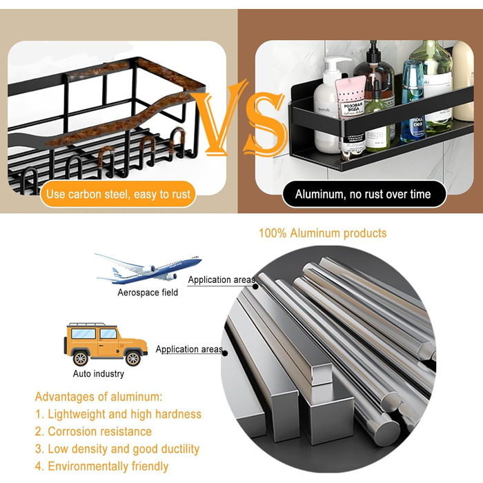 Алюмінієвий кухонний органайзер для ванної кімнати, 30 см, набір 2 шт, кріпиться на стіну, самоклеючий, 3-частинний набір - 40 см