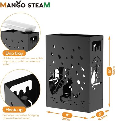 Mango Monstera Umbrella Stand - Black Raining Cats Design | Decorative Entryway Stand
