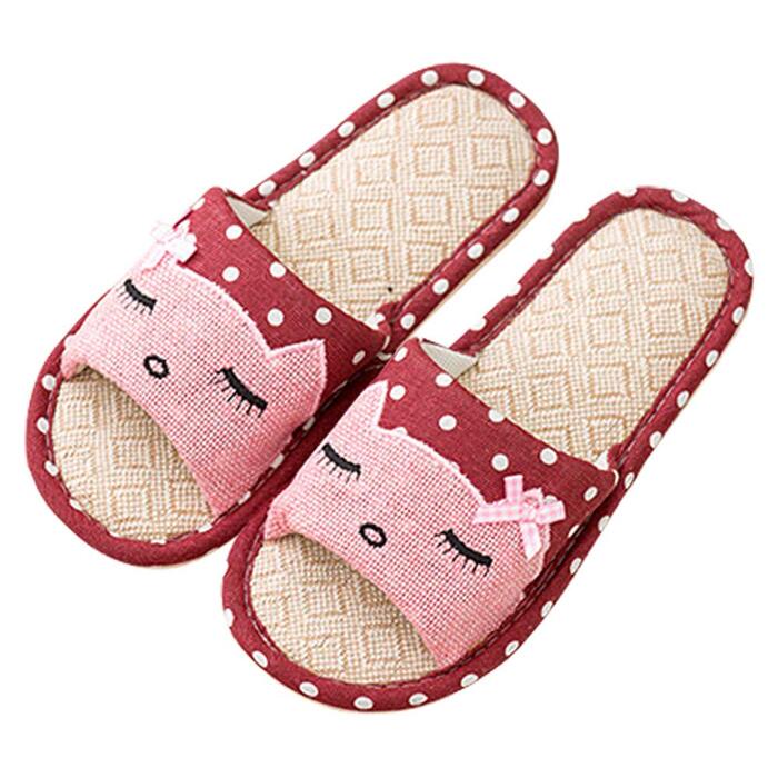 Пара тапочок з льону AioTio для дітей: японський стиль, мультфільм, дихаючі, антиковзкі, з товстим дном, подарунок, 38/39 EU, бордовий