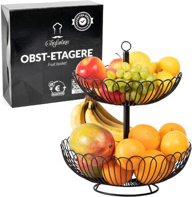Стійка для фруктів Chefarone® – XL, 33 см, 3 яруси, чорна – стильний фруктовий кошик з мисками, декор для кухні